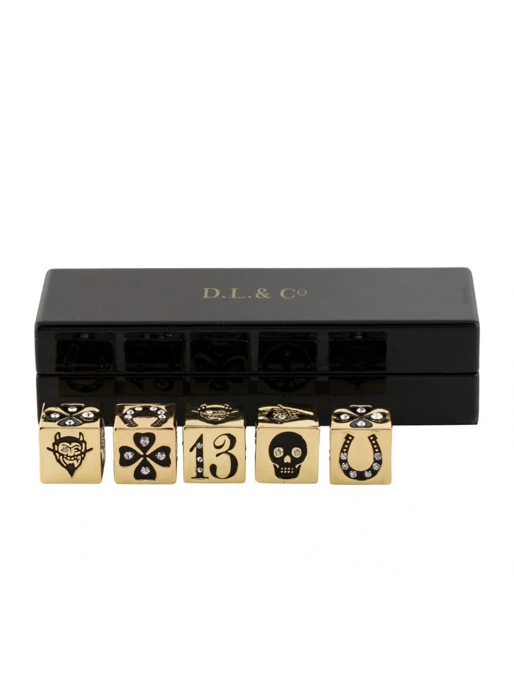 Swarovski & Gold tone Dice Set / brand: D.L. & Co. /Rotten Luck/ Play Or display